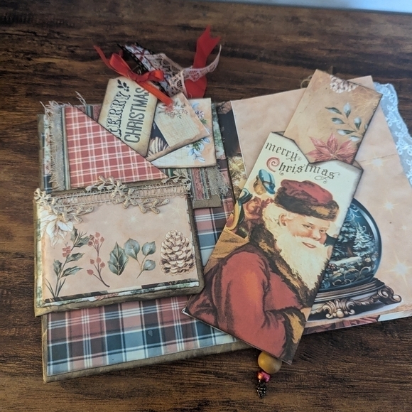 🌻Christmas Rustic Junk Journal-Handmade- Recycled Material-Snowman- Primitive - Picture 4 of 12